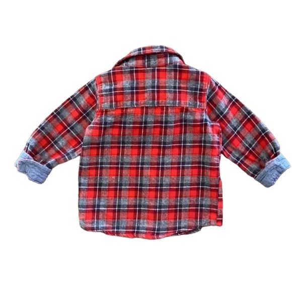 Oshkosh Flannel Red Gray Plaid Button-Down Shirt 18 Months - Picture 3 of 8